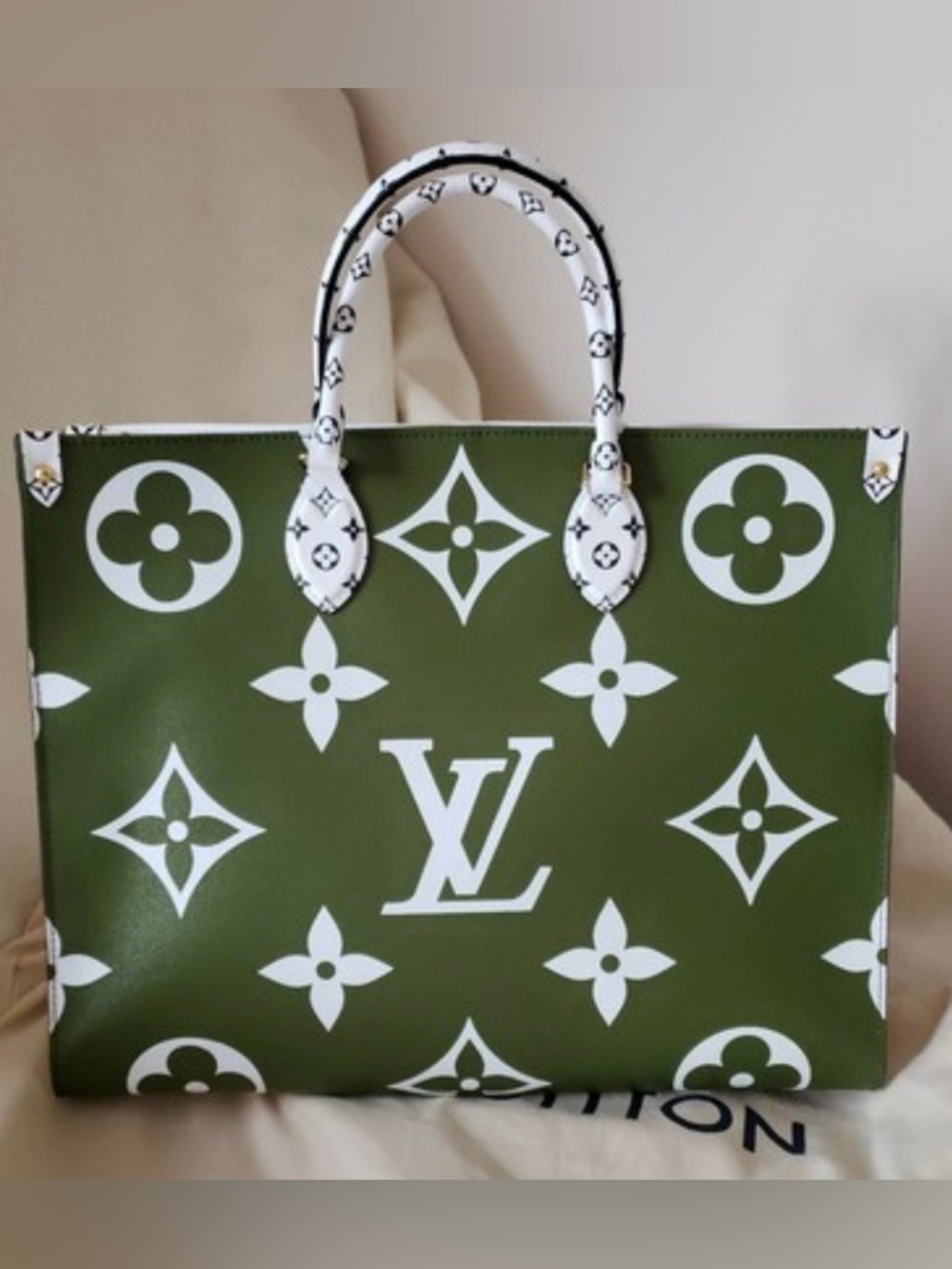Louis Vuitton Monogram Giant OnTheGo GM Olive Green and Cream Tote